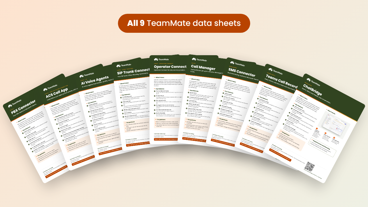 All TeamMate data sheets