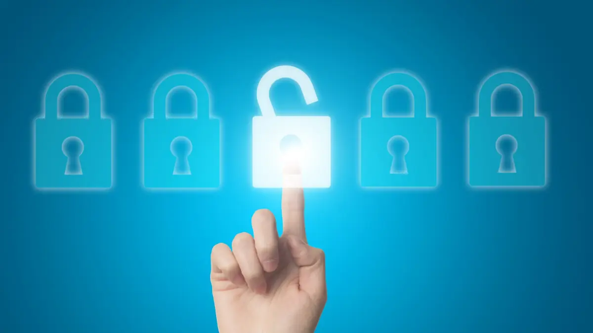 Finger unlocking a digital padlock icon showcasing how offering a cloud based Microsoft Teams phone system can unlock opportunities for MSPs and service providers.