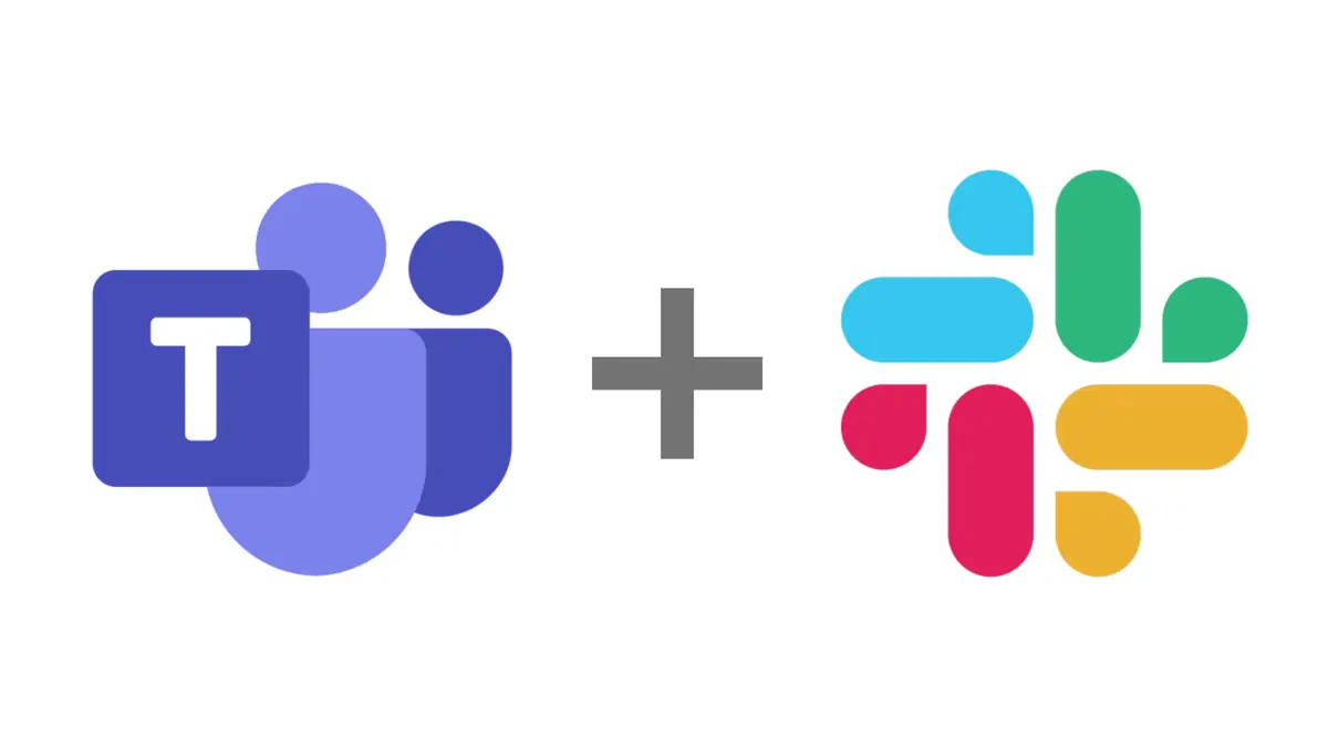 Microsoft Teams and Slack logos side by side with a plus sign, symbolizing dual use of messaging apps.